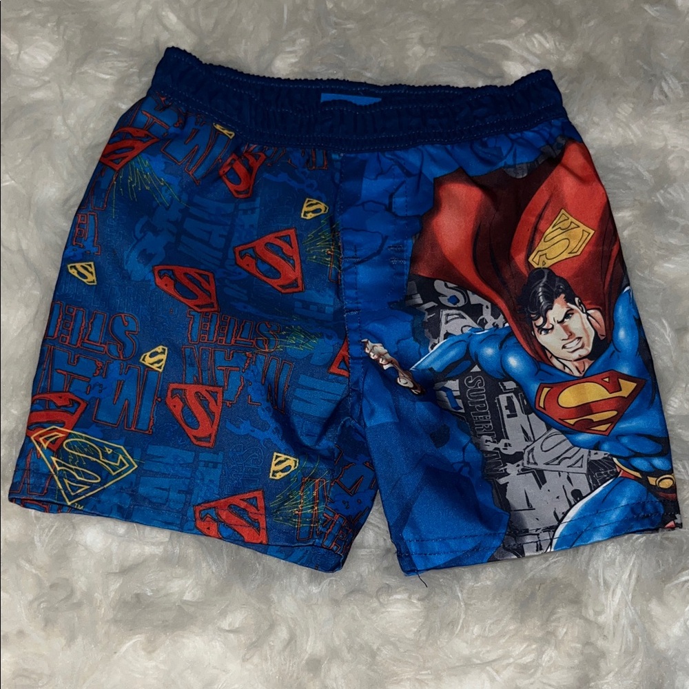 DC Comics Superman Kids Swim Trunks - Blue and Red Design